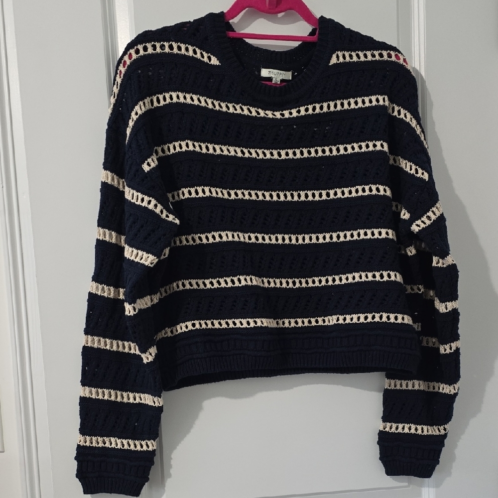 Z Supply Navy and Cream Knit Sweater